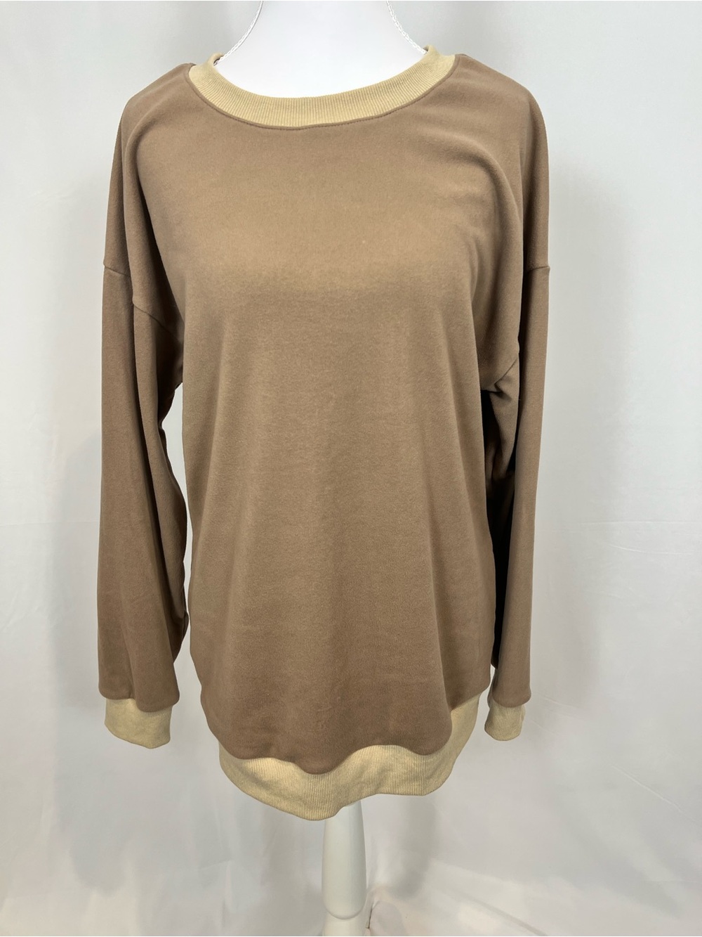 Women’s Relaxed Crewneck Sweatshirt - Taupe with Cream Trim